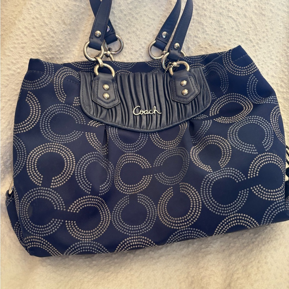 Coach Cobalt and Navy Blue Patterned Tote Bag